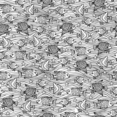 Hand drawn sea fishes, seamless vector pattern.のイラスト素材