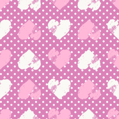 Pink printed hearts, vintage vector seamless pattern, love, romantic, Valentines day theme, template for textile, wallpaper, wrapping paper.のイラスト素材