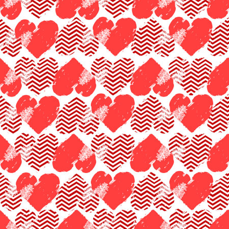 Pink printed hearts, vintage vector seamless pattern, love, romantic, Valentines day theme, template for textile, wallpaper, wrapping paper.のイラスト素材
