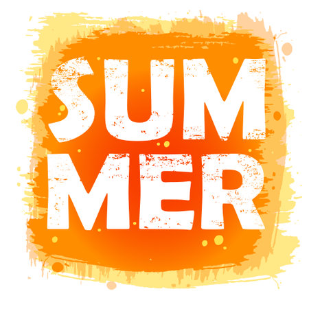Summer, white inscription on orange spot, vector illustration, summer background, poster, logo.のイラスト素材