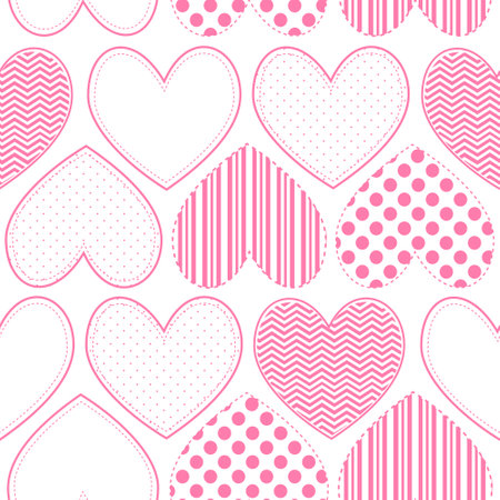 Silhouette of hearts, vintage vector seamless pattern, love, romantic, Valentines day theme, template for textile, wallpaper, wrapping paper.のイラスト素材