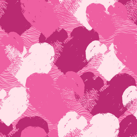 Pink printed hearts, vintage vector seamless pattern, love, romantic, Valentines day theme, template for textile, wallpaper, wrapping paper.のイラスト素材