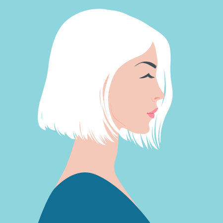 Silhouette of young beautiful woman in profile with short hair, vector illustration.のイラスト素材