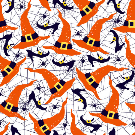 Halloween hand drawn vector seamless pattern with witch accessories.のイラスト素材