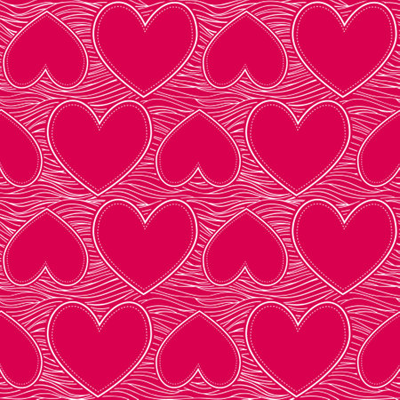 Red hearts, vintage vector seamless pattern, love, romantic, Valentines day theme, template for textile, wallpaper, wrapping paper.のイラスト素材