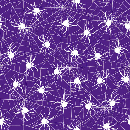 Halloween hand drawn vector seamless pattern with spider and spiderweb.のイラスト素材