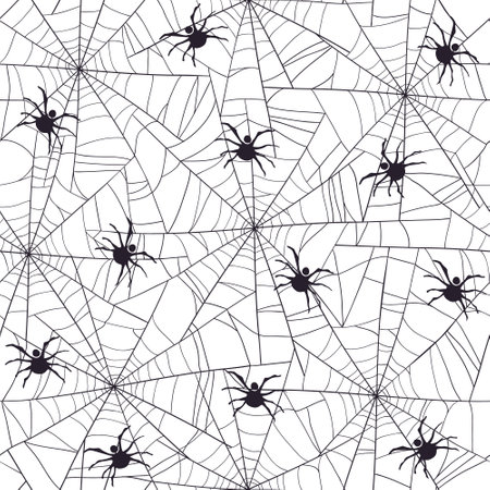 Halloween hand drawn vector seamless pattern with spider and spiderweb.のイラスト素材