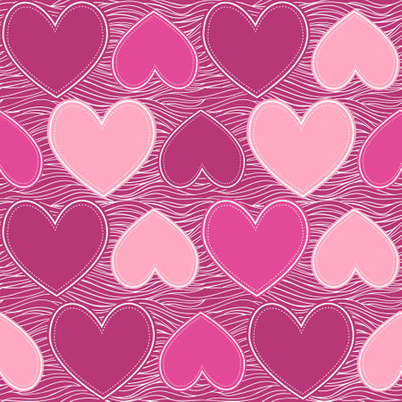 Red hearts, vintage vector seamless pattern, love, romantic, Valentines day theme, template for textile, wallpaper, wrapping paper.のイラスト素材