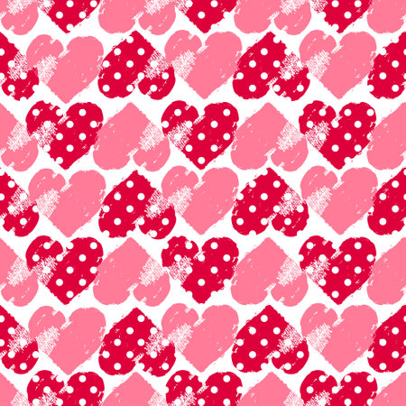 Pink printed hearts, vintage vector seamless pattern, love, romantic, Valentines day theme, template for textile, wallpaper, wrapping paper.のイラスト素材