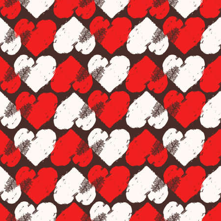 Pink printed hearts, vintage vector seamless pattern, love, romantic, Valentines day theme, template for textile, wallpaper, wrapping paper.のイラスト素材