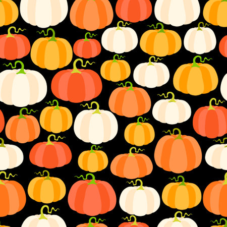 Cartoon pumpkins seamless pattern. Halloween, thanksgiving, autumn, vegetable vector illustration.のイラスト素材