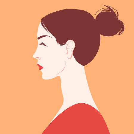 Beautiful young women in profile, fashion abstract portrait vector illustration.のイラスト素材