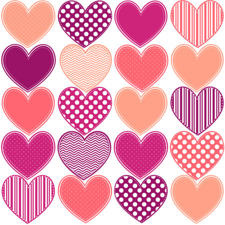 Silhouette of hearts, vintage vector seamless pattern, love, romantic, Valentines day theme, template for textile, wallpaper, wrapping paper.のイラスト素材