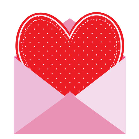 Pink heart in envelope, vector illustration on white background. Valentine's day, love, romantic image.のイラスト素材