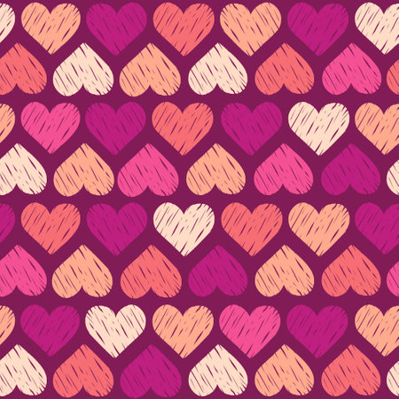 Pink doodle hearts, vintage vector seamless pattern, love, romantic, Valentines day theme, template for textile, wallpaper, wrapping paper.のイラスト素材