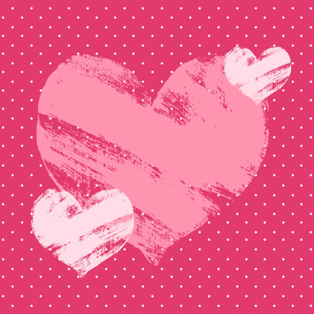 Valentines Day, love theme, hand painted hearts, vintage backgaund, template for holiday poster, greeting card, vector illustration.のイラスト素材