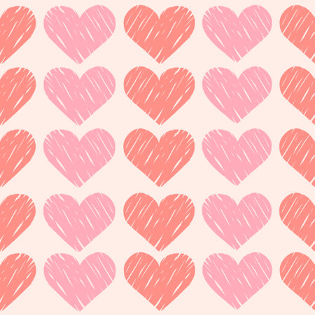 Pink doodle hearts, vintage vector seamless pattern, love, romantic, Valentines day theme, template for textile, wallpaper, wrapping paper.のイラスト素材