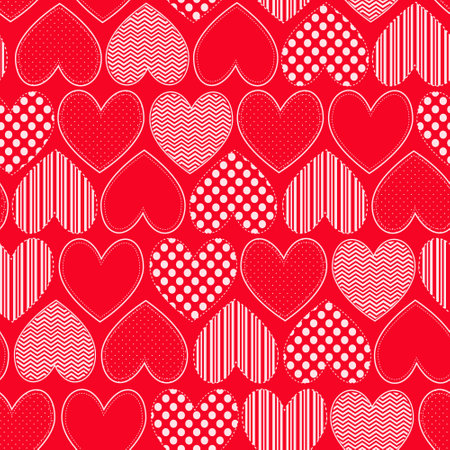 Silhouette of hearts, vintage vector seamless pattern, love, romantic, Valentines day theme, template for textile, wallpaper, wrapping paper.のイラスト素材