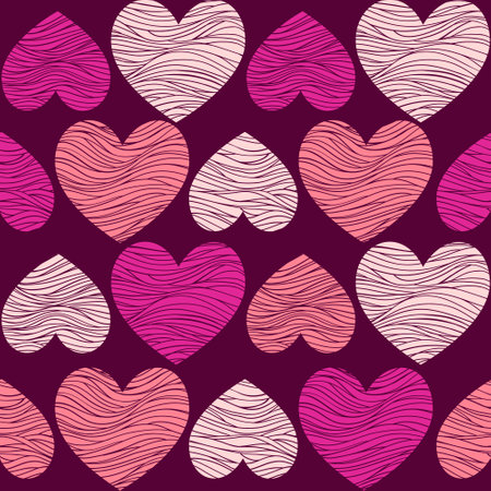 Red hearts, vintage vector seamless pattern, love, romantic, Valentines day theme, template for textile, wallpaper, wrapping paper.のイラスト素材
