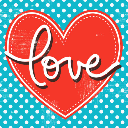 Vector vintage background with pink heart, hand written lettering Love. Template for wedding invitations, retro frame, greeting cards, label, cover. Can be used like seamless pattern.のイラスト素材