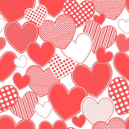 Silhouette of hearts, vintage vector seamless pattern, love, romantic, Valentines day theme, template for textile, wallpaper, wrapping paper.のイラスト素材
