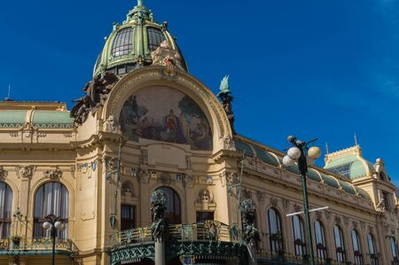 Facade of Municipal house circa 1912 in Pragueのeditorial素材