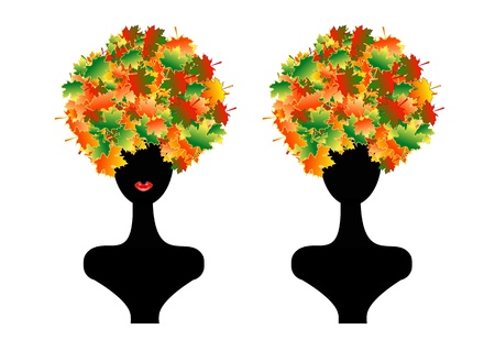 Woman with hair made from maple leaves  File is not easy to edit  No transparency のイラスト素材