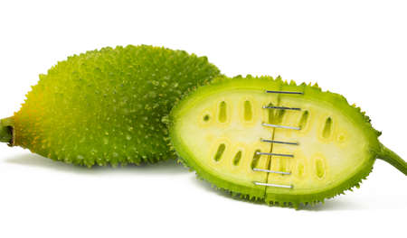 Four cucumber isolated on white backgroundの写真素材