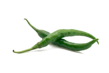 fresh green chili over on white background