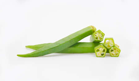 fresh okra Chopped design isolated on the white background,の写真素材