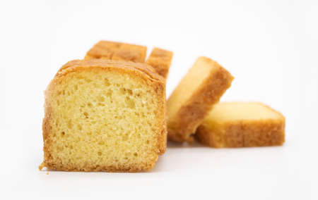 lemon pound cake sliced isolate on white background,