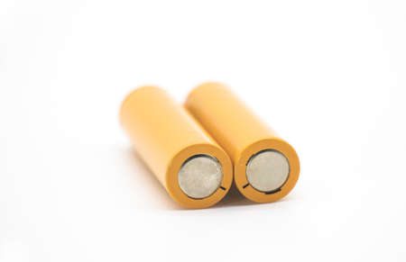 AA size batteries isolated on white background, side view