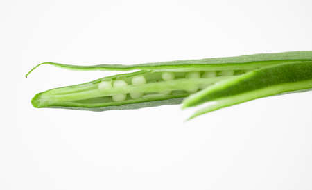 skin sliced okra isolated on the white background