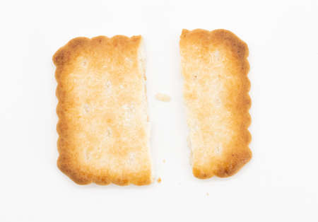 Single rectangular sugar biscuit isolated on white. Top view.
