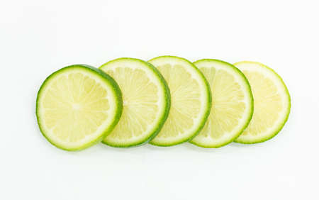 round slice Lemons isolated on white background, top view