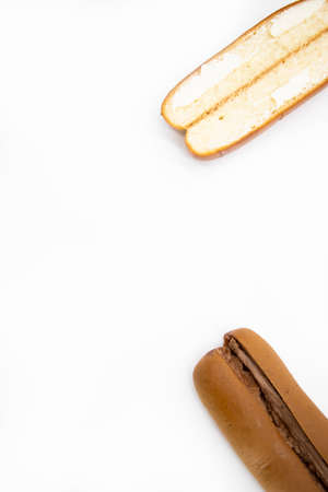 bread with butter isolated on white background, selective focus