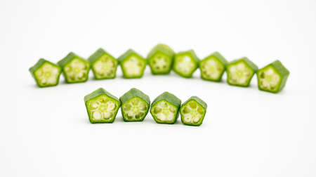 fresh okra Chopped design isolated on the white background,