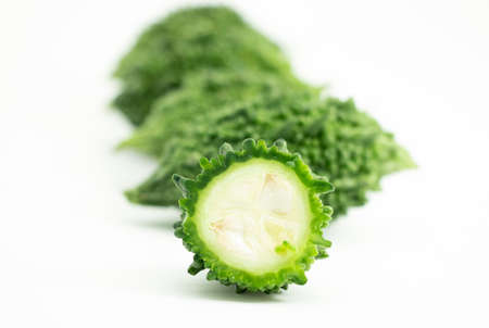 slice small Bitter melon, Bitter gourd isolated on white background
