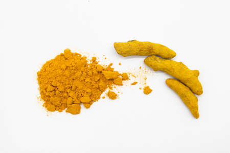 fresh turmeric and turmeric powderの写真素材