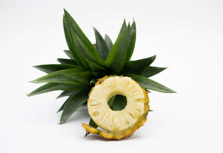 Pineapple slices with leaves. Pineapple isolate. Cut pineapple on white.