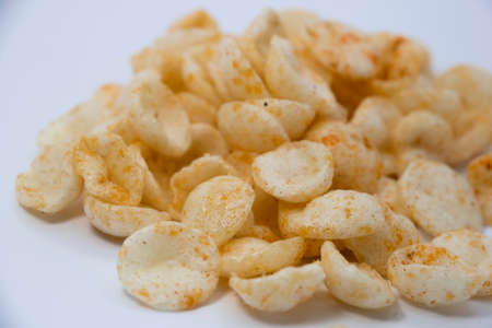 Isolated chips. Group of potato chips isolated on white background with clipping pat