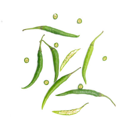 Lumbre green chili pepper isolated on white backgroundの写真素材