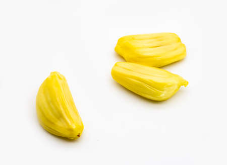 group of jack fruit pieces isolated on a white background, selective focus
