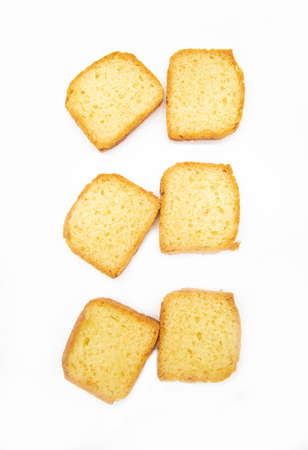 pound cake slices isolate on white background, vertical , top viewの写真素材