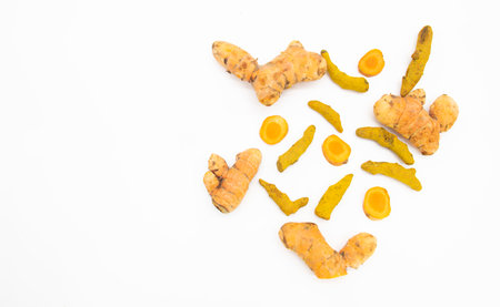 turmeric isolated on white backgroundの写真素材