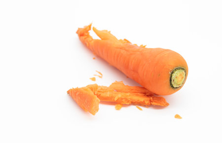 smash Carrot over on white background, Clipping pathの写真素材