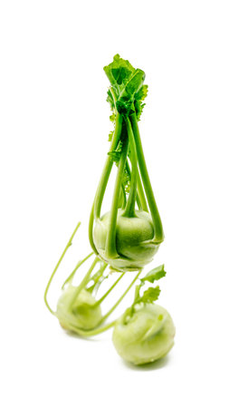 green kohlrabi isolated on white background. selective focusの写真素材