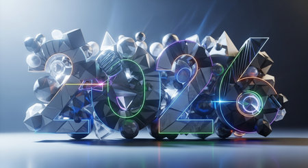 Happy New Year 2016. 3D illustration. Abstract polygonal background.の素材