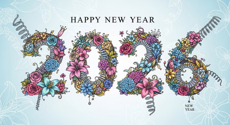 Happy New Year 2016. Greeting card with flowers. Vector illustration.の素材