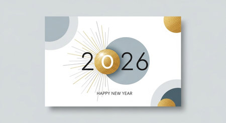 New Year's card 2026 with golden circles. Vector illustration.の素材